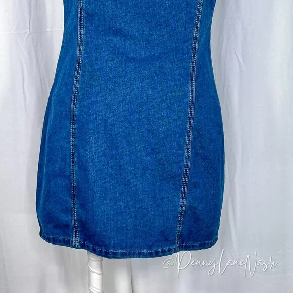 Shein Denim Button Front Sleeveless Shirt Dress Blue - Picture 9 of 10